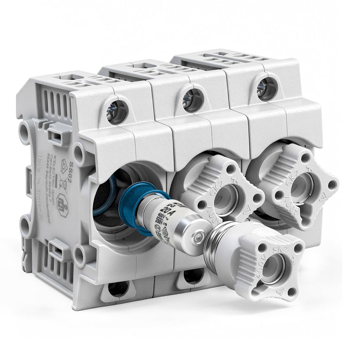 grenda-hammer® | Neozed Sicherungssockel mit Schraubkappen und 3x Schmelzsicherungen (D02-3x20 Ampèr