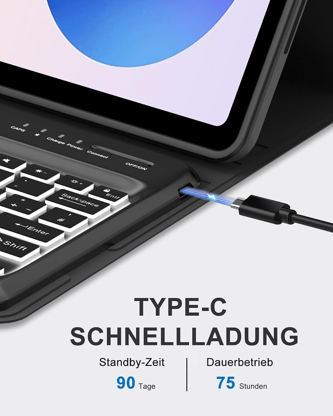 Beleuchtete Tastatur Hülle für Redmi Pad 2 Pro 12,1" 2025, mit 7-Farben LED ohne Trackpad – Abnehmba