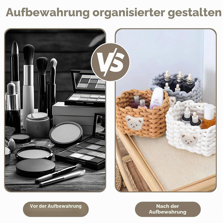 2 Stück Aufbewahrungskorb Geflochten Baumwolle Strickkorb, Organizer Klein Körbchen mit Bärenmotiv A