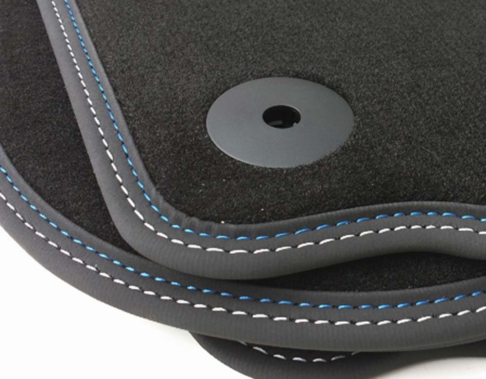 Fussmatten passend für Golf 5 6 Premium Velours Qualität Automatten 4-teilig Doppelnaht blau/weiss