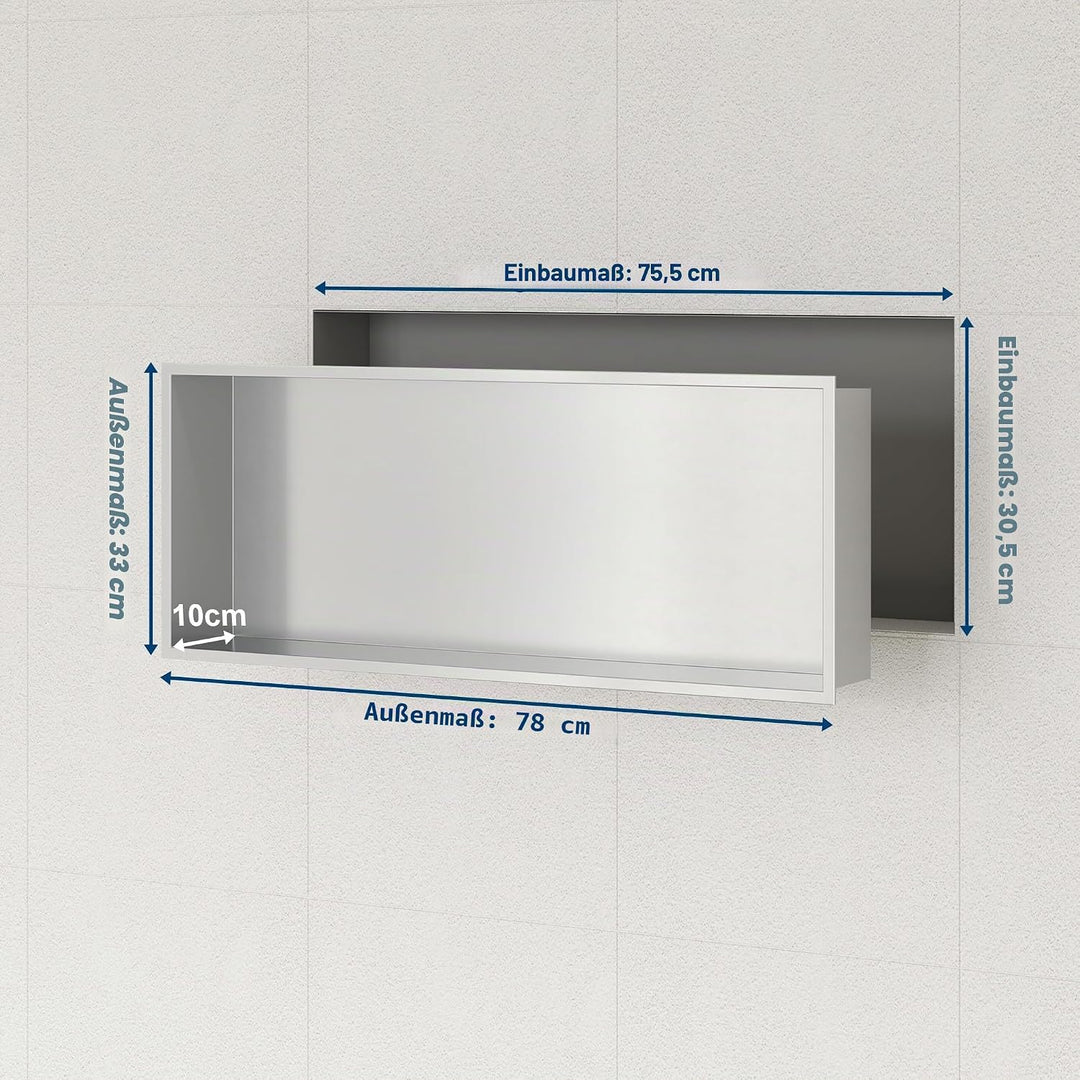 Neodrain Wandnische Dusche Edelstahl Duschnische Einbaunische Lagerung für Badezimmer 75 x 30 cm, Ge