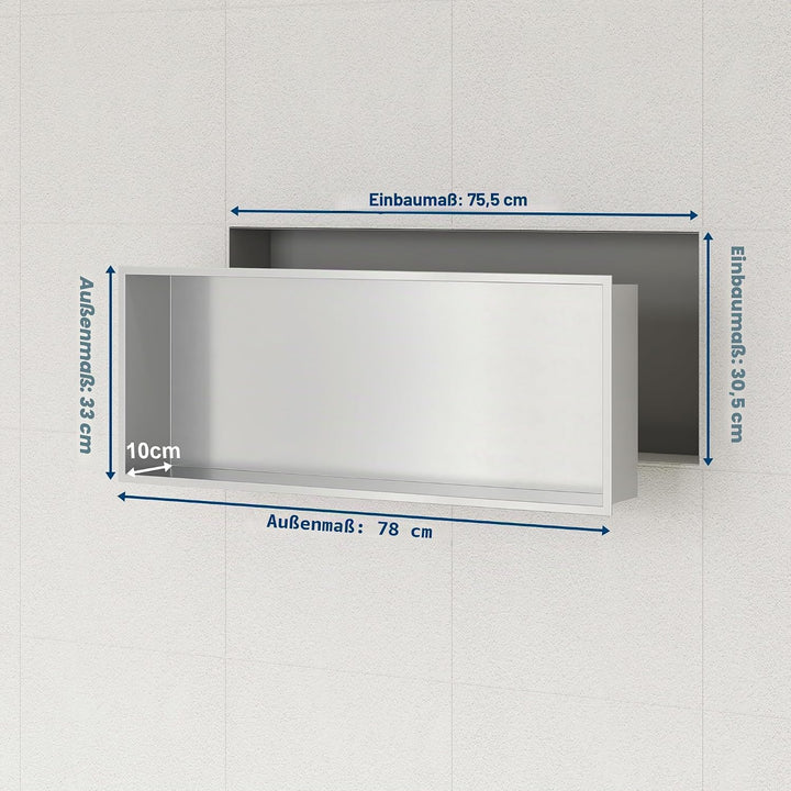 Neodrain Wandnische Dusche Edelstahl Duschnische Einbaunische Lagerung für Badezimmer 75 x 30 cm, Ge