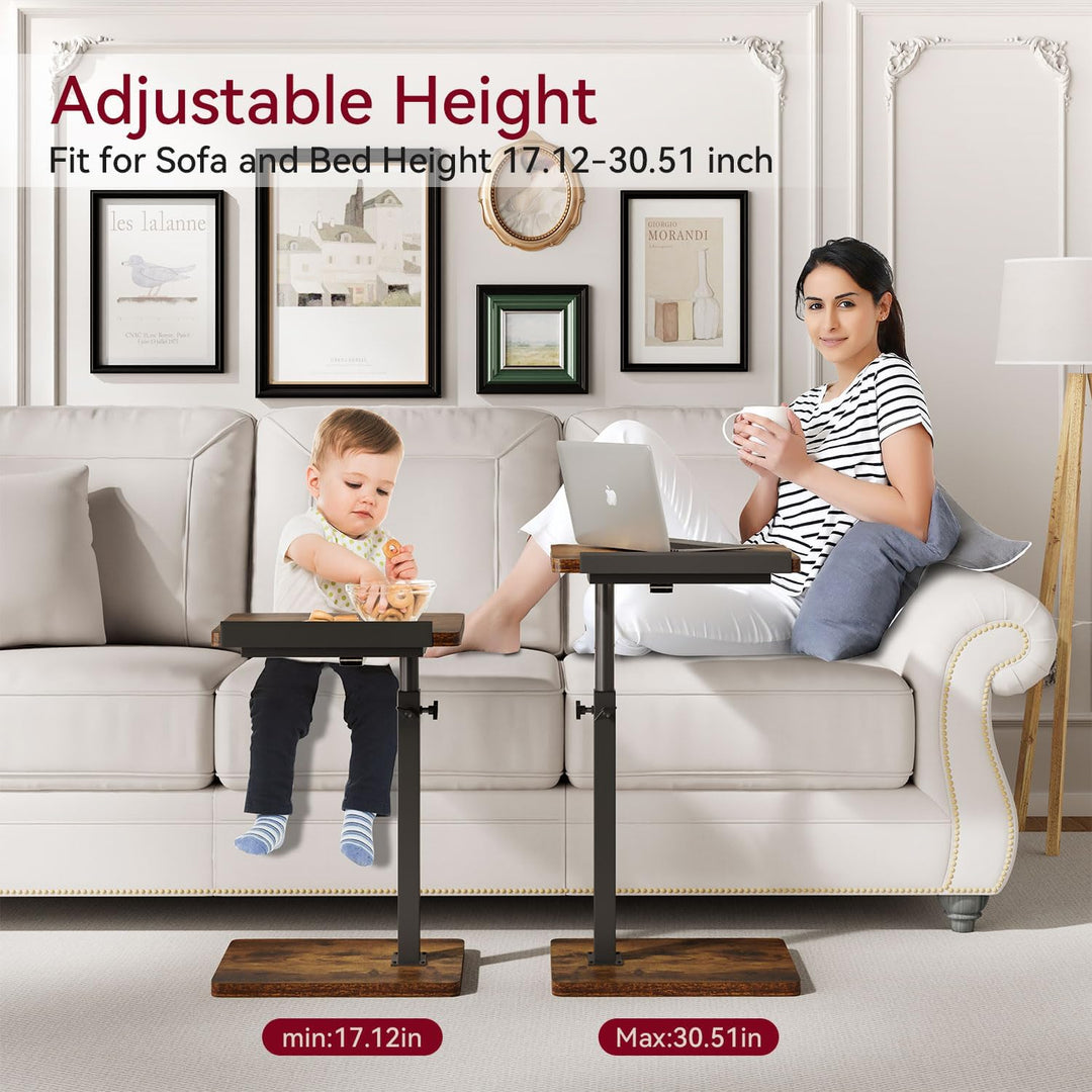 IBUYKE Beistelltisch C Form, 360° Rotierbarer/Höhenverstellbar/Flip Sofatisch, Couchtisch für schmal