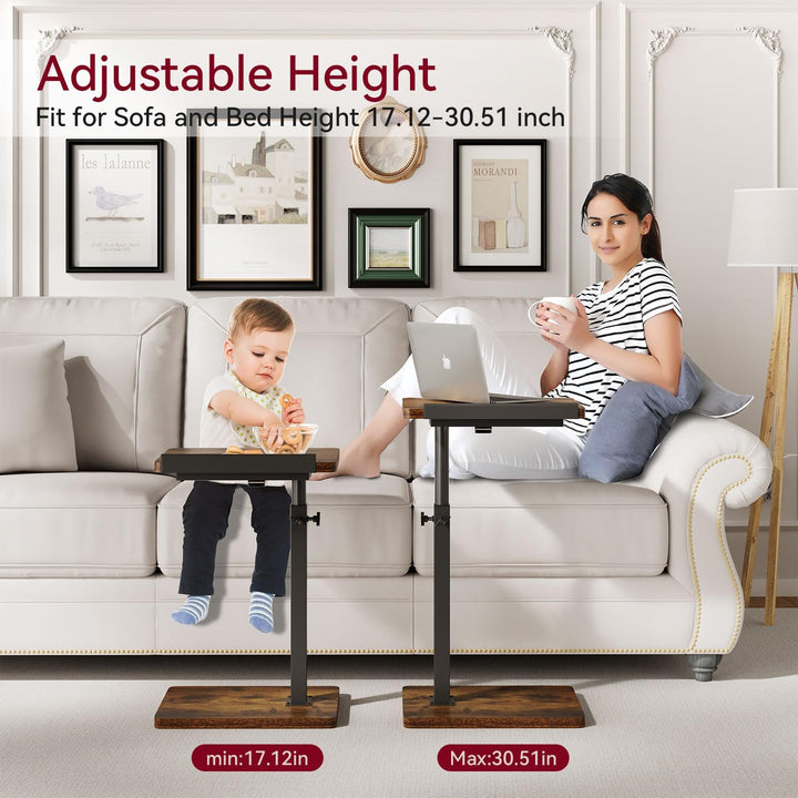 IBUYKE Beistelltisch C Form, 360° Rotierbarer/Höhenverstellbar/Flip Sofatisch, Couchtisch für schmal