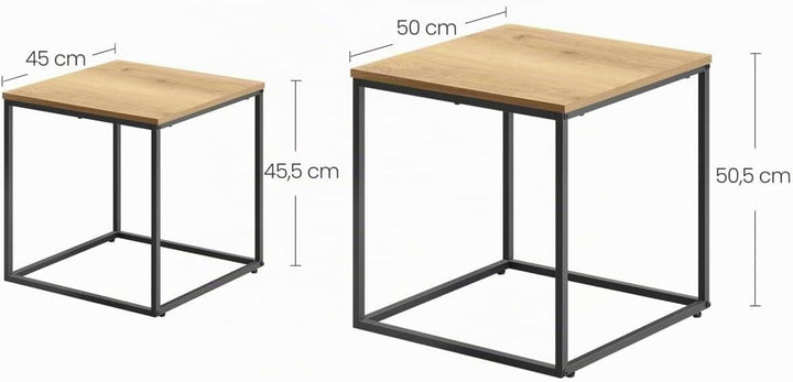 2er Set Couchtische – Quadratisch – Eiche Schwarz – Industrial Design – platzsparend Nesting Couchti