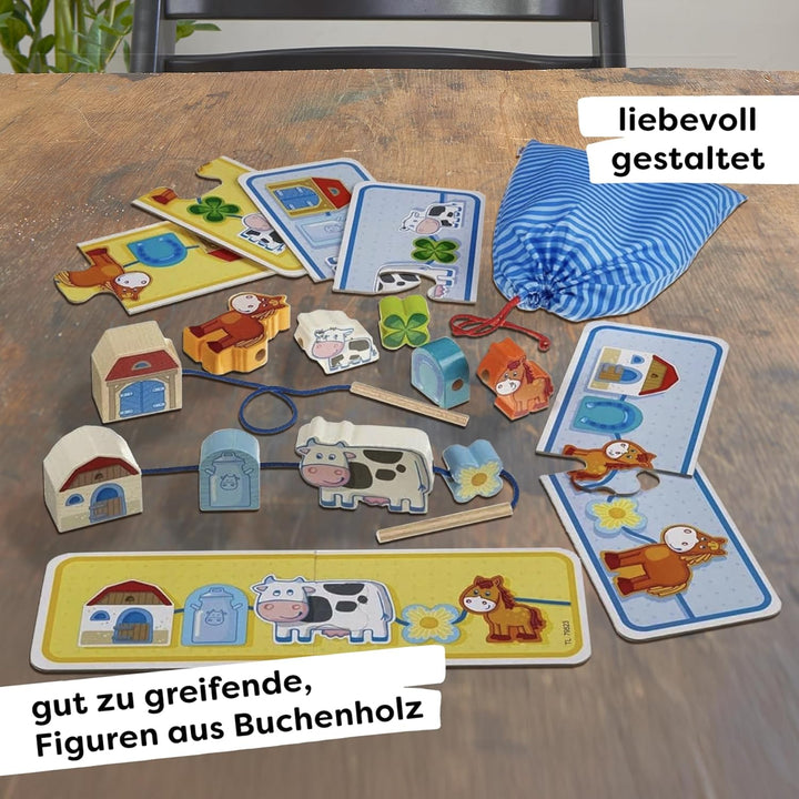 HABA 5580 - Meine erste Spielwelt Bauernhof Fädelspiel auf dem Land, liebevoll gestaltetes Lernspiel