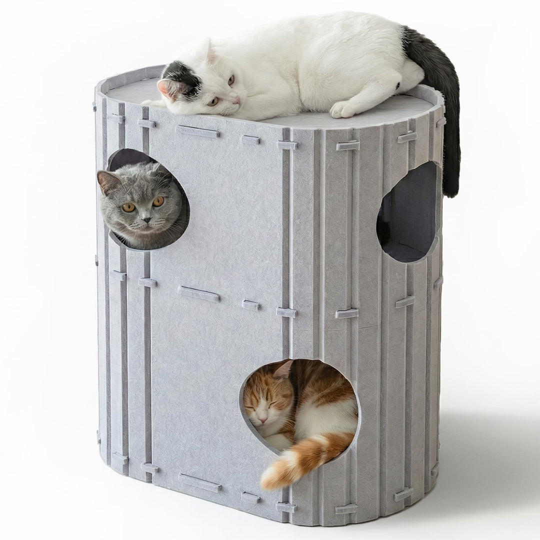 PETKARAY Katzenhöhle Filz, Katzenhaus Indoor 3 Schicht Katzenbet, Kuschelhöhle für Katzen zum Schlaf