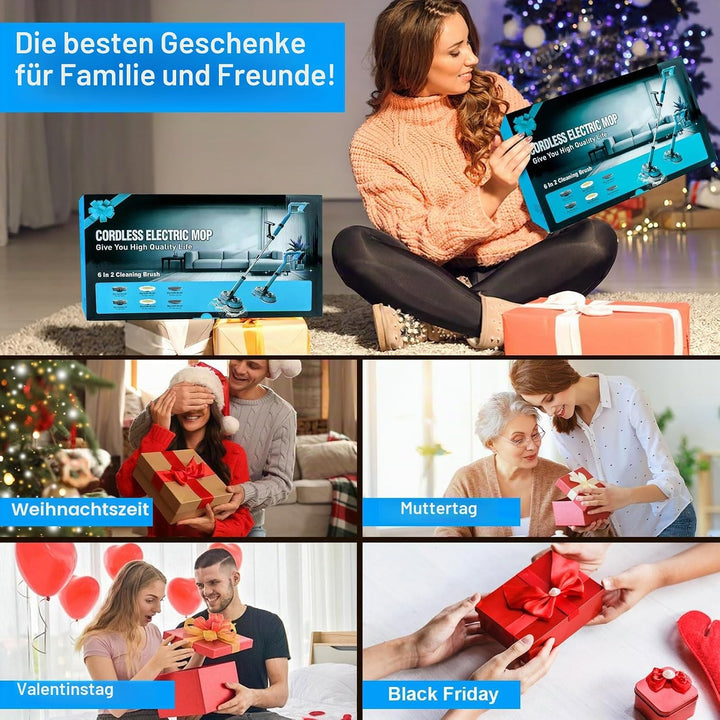 Elektrischer Mopp mit 2x2000 mAh Akkus, Bodenreiniger Spin Mop, Bodenwischer Elektrisch Kabellos, Wi