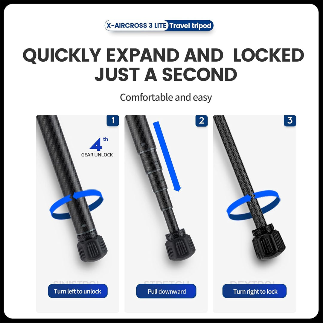 Fotopro Kohlefaser-Stativ 130 cm 360 Grad Kugelkopf, Schnellwechselplatte, leichtes Kamerastativ für