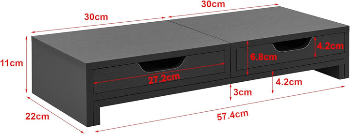 [en.casa] Monitorständer Marttila mit 2 Schubladen Monitorerhöhung 60x22x11cm Bildschirmerhöhung für