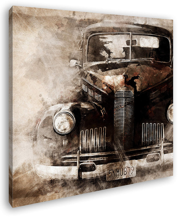 deyoli gezeichneter Alter Oldtimer Format: 70x70 als Leinwandbild, Motiv fertig gerahmt auf Echtholz