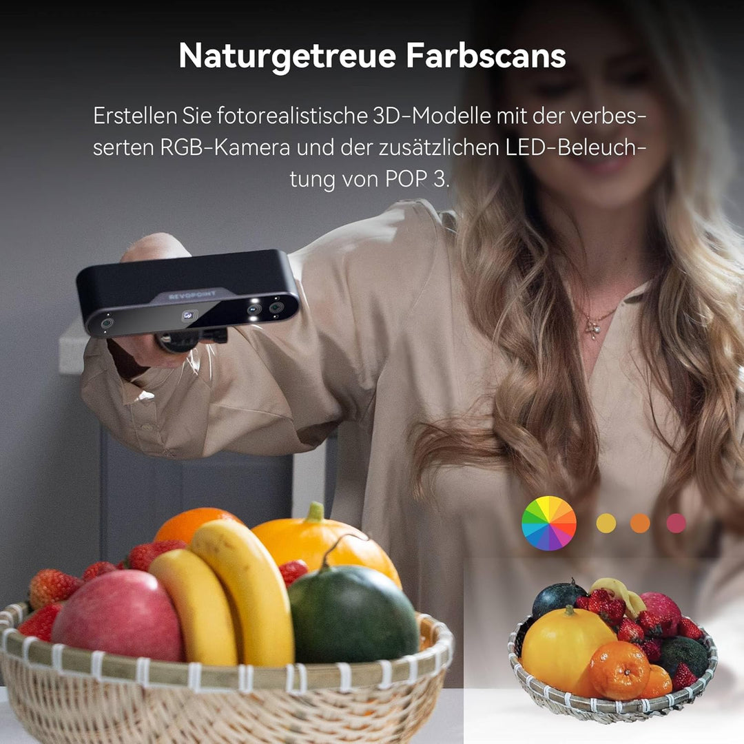 [2023 Upgrade] Revopoint POP 3 Handheld 3D-Scanner für 3D-Drucker mit Farbdaten, 0,05 mm Präzision u
