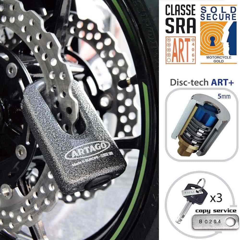 Artago 69T3 Pack Bremsscheibenschloss Diebstahlsicherung Hohe Sicherheit + Halterung für Kawasaki Z9