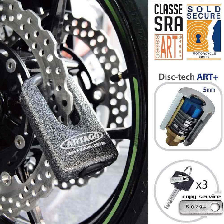 Artago 69T3 Pack Bremsscheibenschloss Diebstahlsicherung Hohe Sicherheit + Halterung für Kawasaki Z9