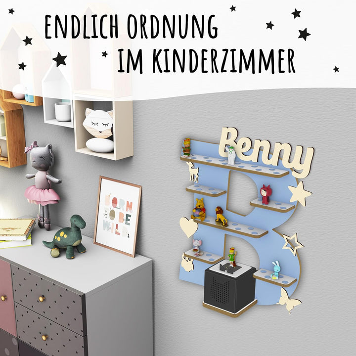 Regal Buchstabe für Toniebox, Wandregal für Tonie Figuren, personalisiert mit Name, Aufbewahrung für
