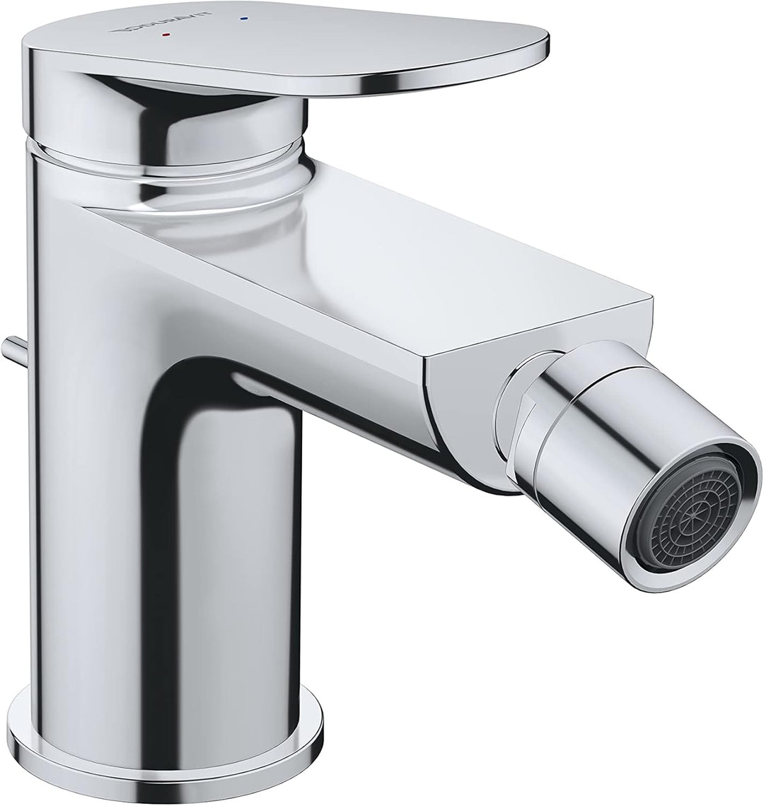 Duravit Wave Einhebel-Bidetarmatur (Auslauf Höhe 85 mm), Bidetmischer mit Zugstangen-Ablaufgarnitur,