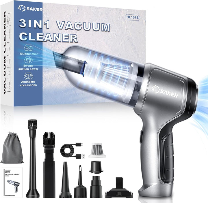 Saker Handstaubsauger Auto Handheld Kabelloser, 3 in 1 Druckluft Multifunktionale Brushless Motor 12