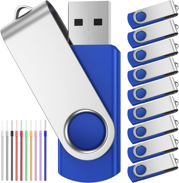 10 Stück USB-Sticks 2GB Blau USB 2.0 Speicher Stick 2 GB Einklappbarer Pendrive FEBNISCTE Tragbar US