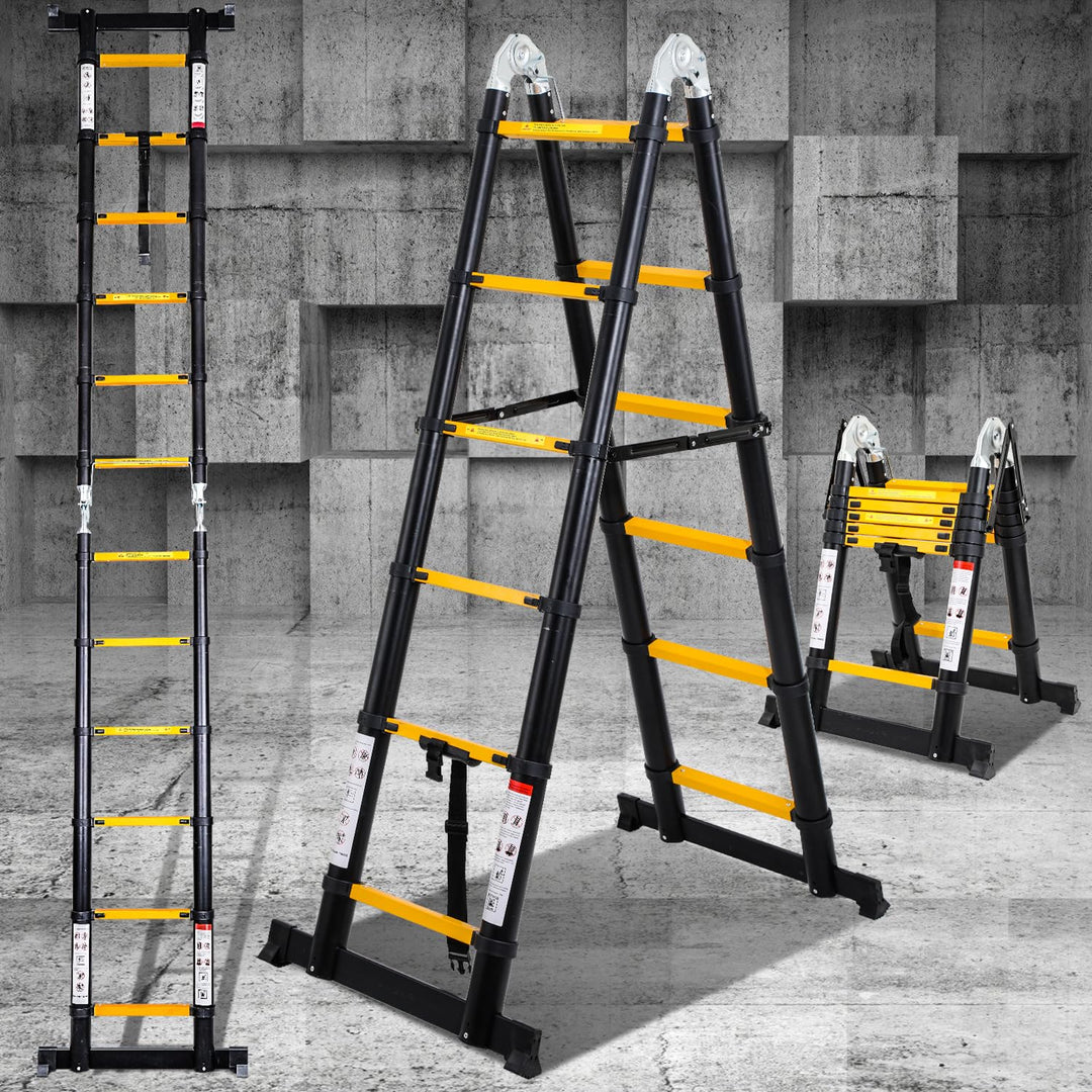 Eulenke teleskopleiter klappleiter 1,9M+1,9M Aluleiter 6+6 Stufen Stehleiter Klappleiter, 150 kg Bel