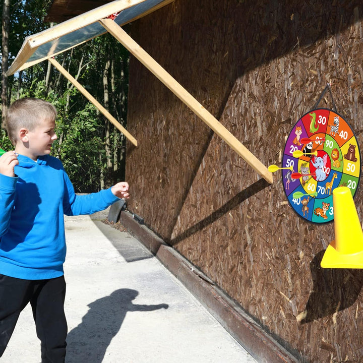 LAMEK Klett Dartscheibe Kinder Doppelseitige Dartspiel 66cm Faltbares Tier Klettballspiel mit 6 kleb