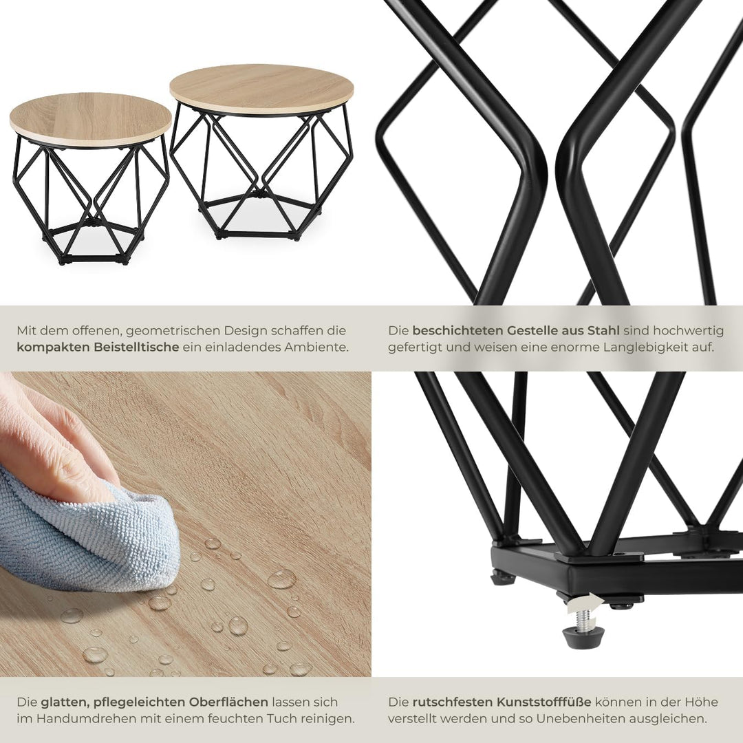 tectake Couchtisch 2er Set, Beistelltisch in Diamantform, Industrie-Design, für Wohnzimmer Schlafzim