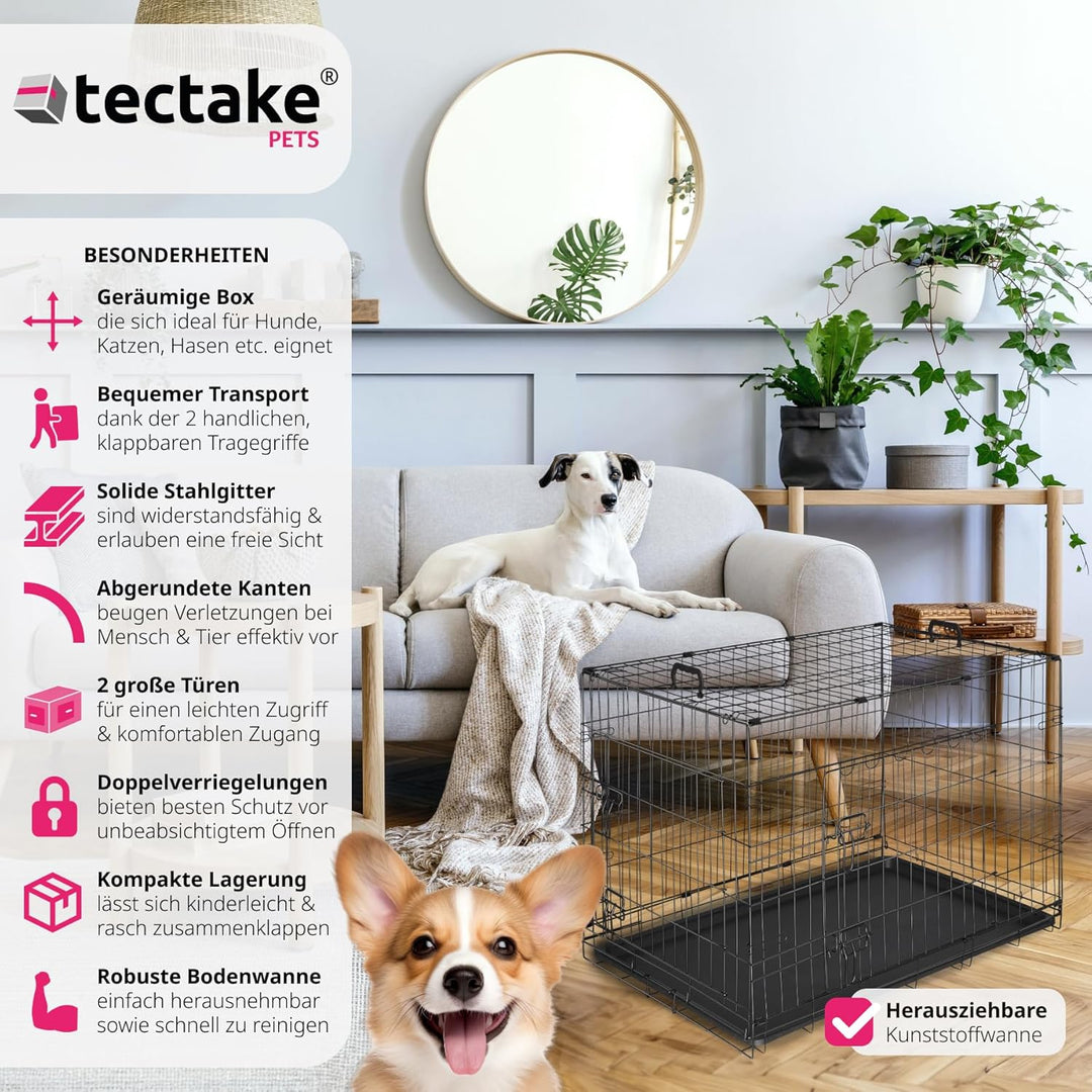 tectake® Hundekäfig, Hundegitter Box, Dog Kennel, Hundebox faltbar, Transportbox stabil, für Hunde u