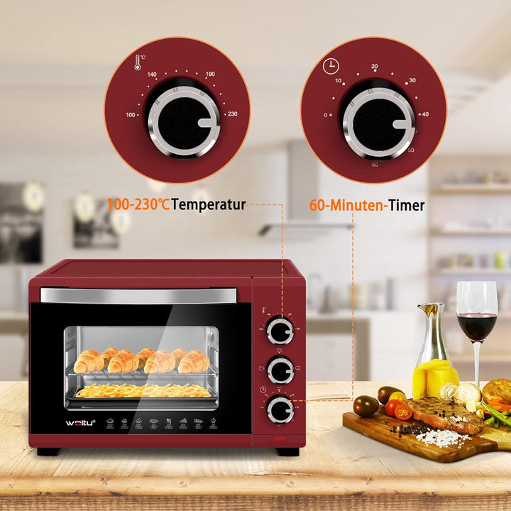 WOLTU Mini Backofen 21 L, elektrischer Minibackofen, Miniofen, Pizzaofen, 1280 W, 100-230 °C, Timer