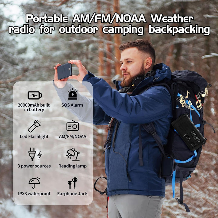Notfallradio, Crank Wetterradio, 20000mAh Solarradio, Hand Kurbelradio mit AM/FM/NOAA, tragbares Rad