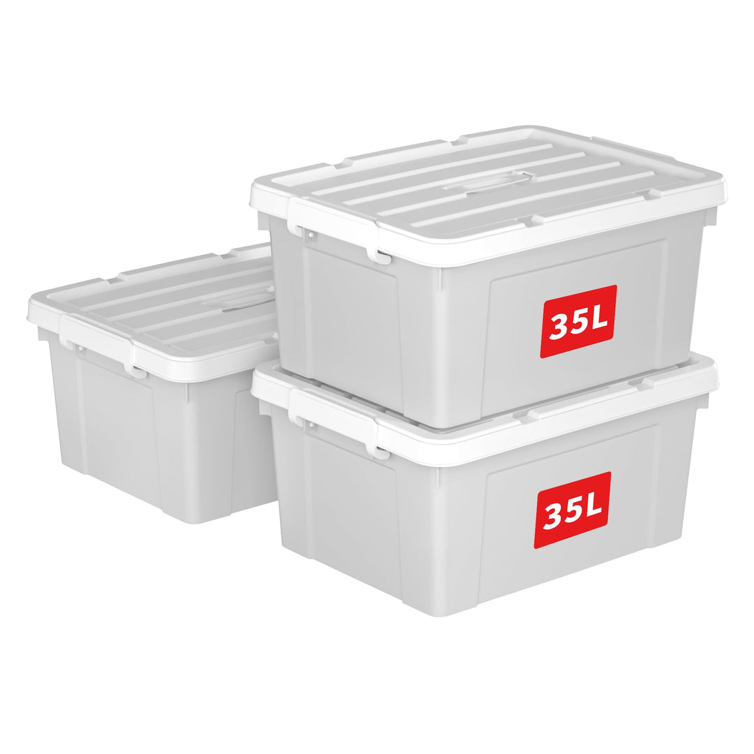 Cetomo 35 l x 3 Kunststoff-Aufbewahrungsbox, Tragetasche, Organisationsbehälter mit robustem Deckel