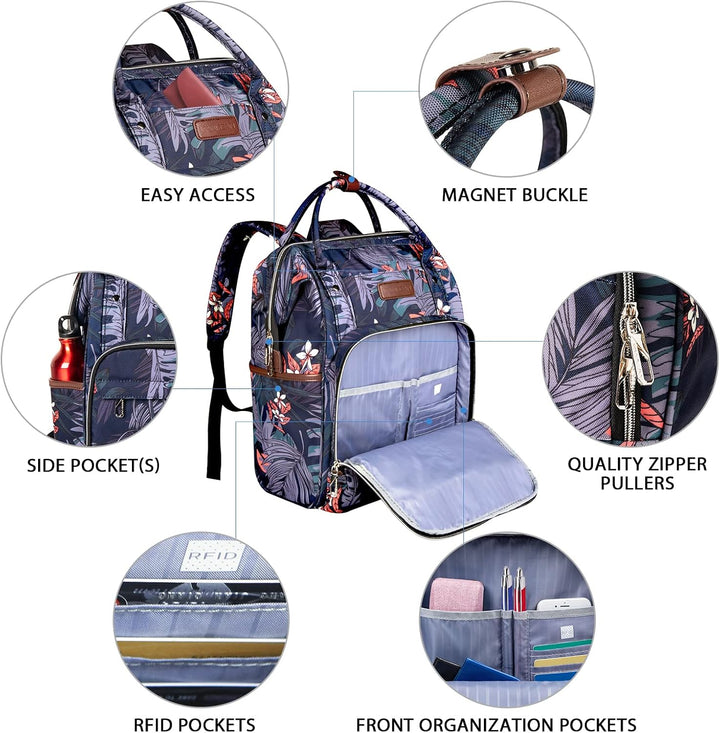 VANKEAN 15.6 Zoll Laptop Rucksack Damen Floral | Wasserdichter Schulrucksack Tagesrucksack Laptop Ta