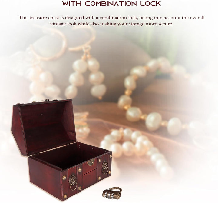 Gugxiom Schatztruhe, Schatzkiste aus Holz mit Zahlenschloss, Handgefertigte Dekorative Box, Vintage-