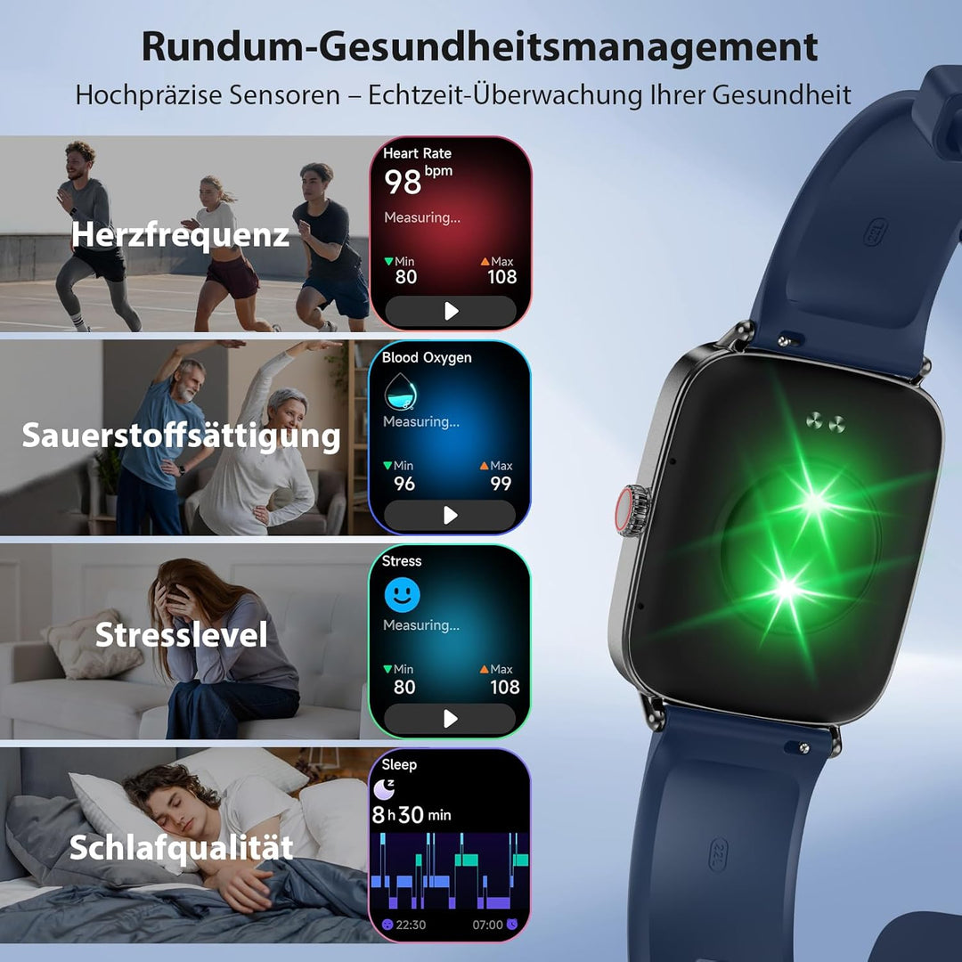 Yoever Smartwatch Herren Damen mit Telefonfunktion - 1.85" Fitnessuhr Herren mit Herzfrequenz SpO2 S