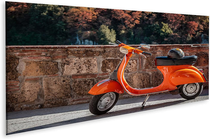 islandburner Bild auf Leinwand Orange Vespa Classic Bilder Wandbilder Poster Leinwand 120x40cm - Pan