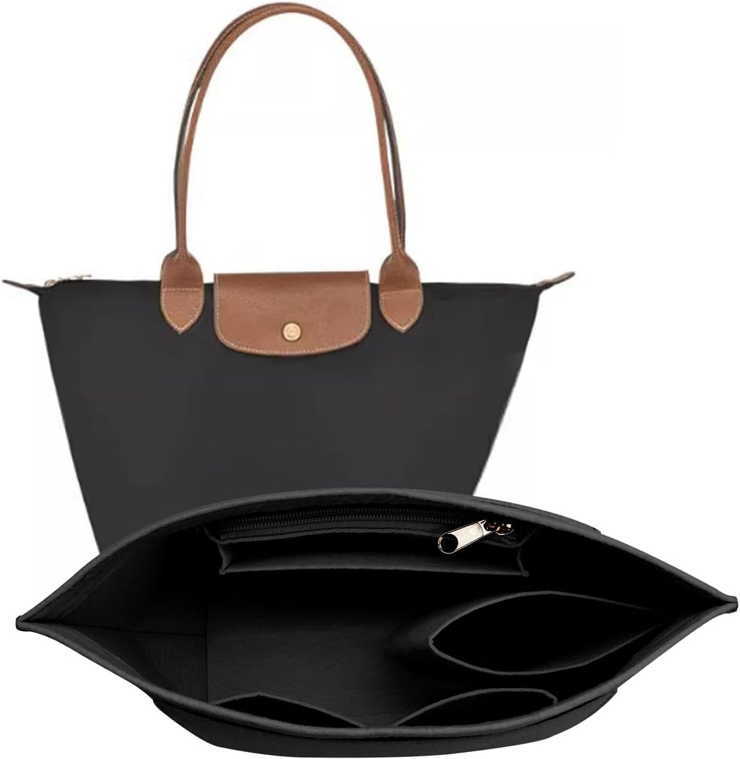 LOUKAYCCI Filz-Organizer-Handtascheneinsatz für Longchamp Le Pliage M, Grösse M, Schwarz