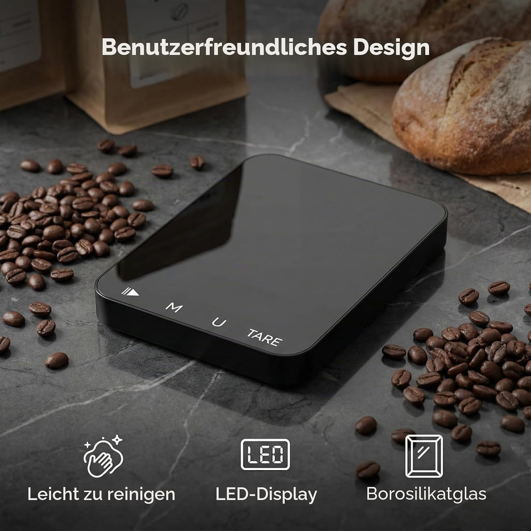 Diyife Rechteckige Kaffeewaage mit Timer, 2kg/0,1g Hochpräzise Digitale Waage - 6 Einheiten, 2 Timer