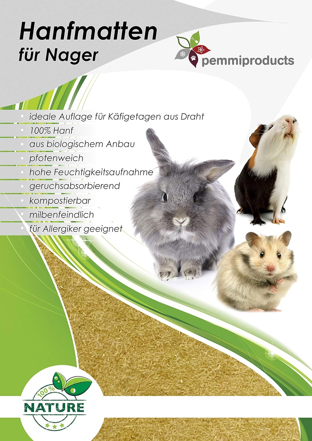 pemmiproducts Nager-Teppich aus 100% Hanf, 100 x 50 cm ca. 5 mm dick, 3er Pack (EUR 7,65/Stück), Nag