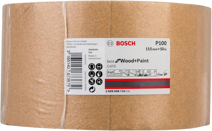 Bosch Pro Schleifrolle Best for Wood and Paint für Holz und Farbe (115 mm, 50 m, Körnung 100, C470),