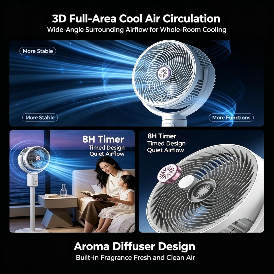2026 Teleskop-Umwälzventilator, mit Fernbedienung, 5 Geschwindigkeiten, oszillierender Luftbeweger,