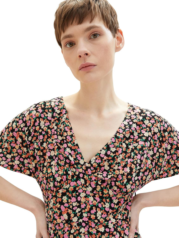 TOM TAILOR Denim Damen Sommerkleid mit Blumen XL 31952 - Black Flower Print, XL 31952 - Black Flower