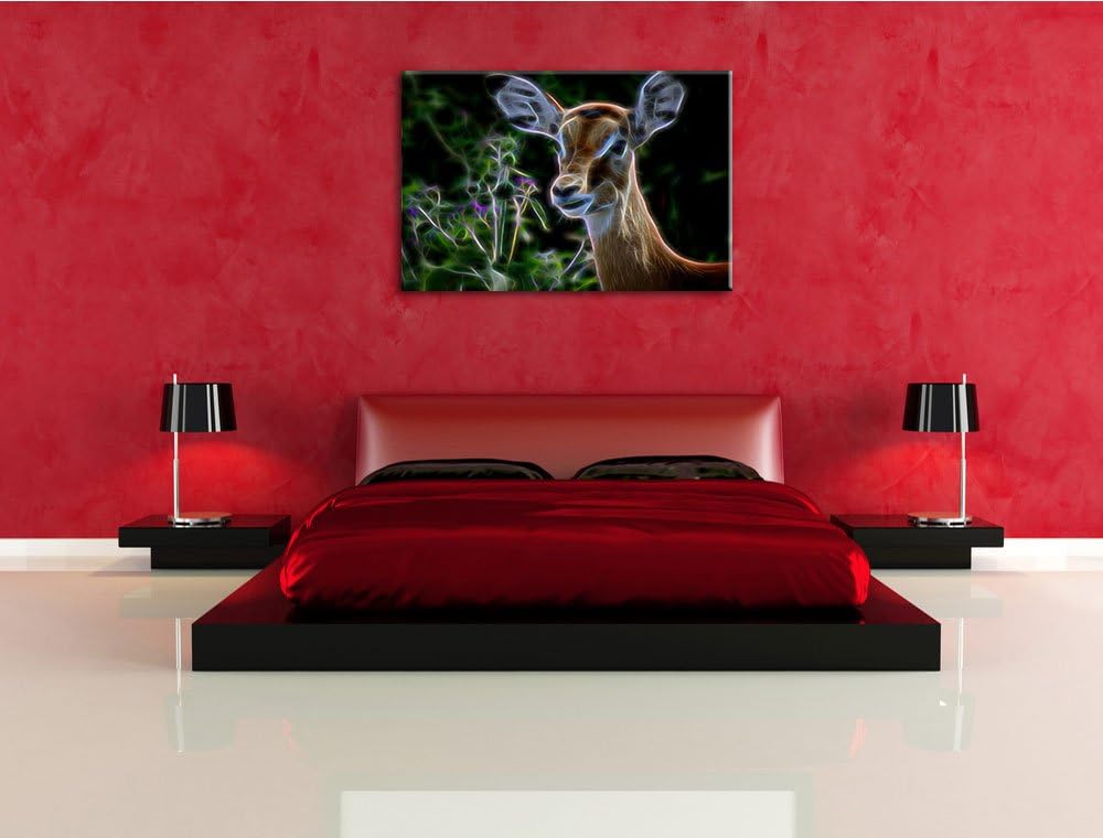 Dark niedliches Reh vor hoher Wiese Spezial Format: 100x70 cm auf Leinwand, XXL riesige Bilder ferti