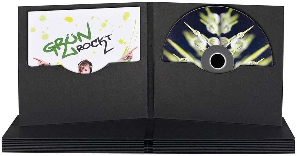 CD Hülle mit 2 Schlitzen, schwarz, Karton - 10er Pack