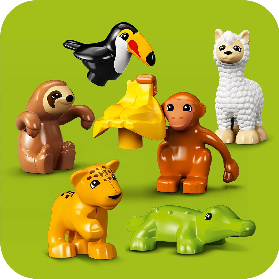 LEGO 10973 DUPLO Wilde Tiere Südamerikas Spielzeug-Set mit 7 Tierfiguren, Steine und Dschungel-Spiel