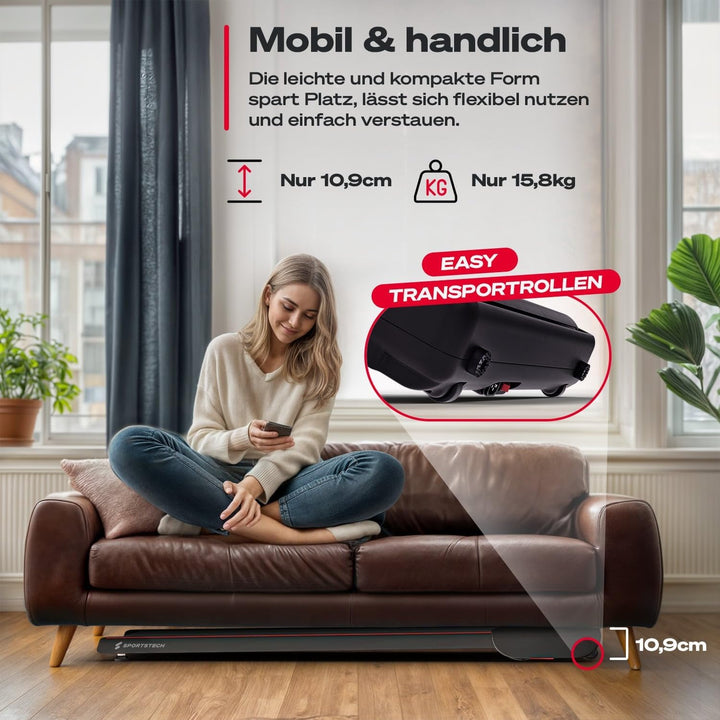 Sportstech Walking Pad - Laufband Für Zuhause mit Steigung bis 5% | 1-6km/h, inklusive App Mitglieds