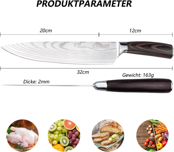 Kitory Kochmesser 20 cm Scharf Klinge, Profi Küchenmesser mit Schutzhülle Chefmesser Deutschem Hochw