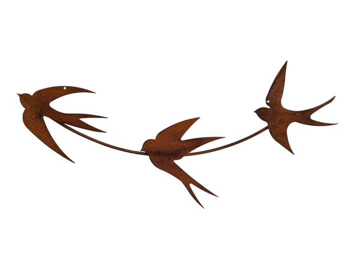 Bornhöft Gartendeko Schwalben aus Edelrost, 3er Set Wanddekoration, Fliegende Vögel zum Aufhängen, R