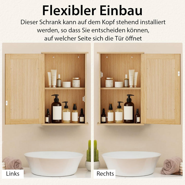 COSTWAY Bad Spiegelschrank, Hängeschrank mit Spiegeltür & Verstellbarer Ablage, Wandschrank Holz, Ba