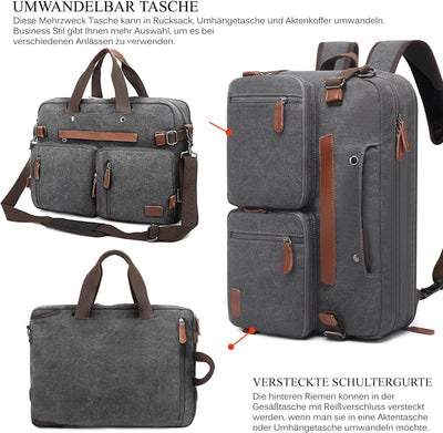 CoolBELL umwandelbar Laptoptasche 17 Zoll Aktentasche Messenger Bag Umhängetasche Business Backpack