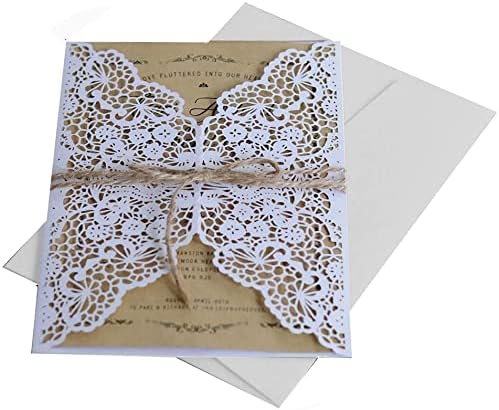Personalisierte Einladungskarten Elegant Spitze Design-mit Umschläge und Hanf Seil-Vintage DIY Laser