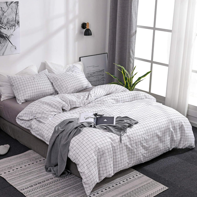 OLDBIAO Damen Bettwäsche Kariert, Bettbezug 220x240cm mit 2 Kissenbezug 80x80cm Schwarz Weiss Karo D