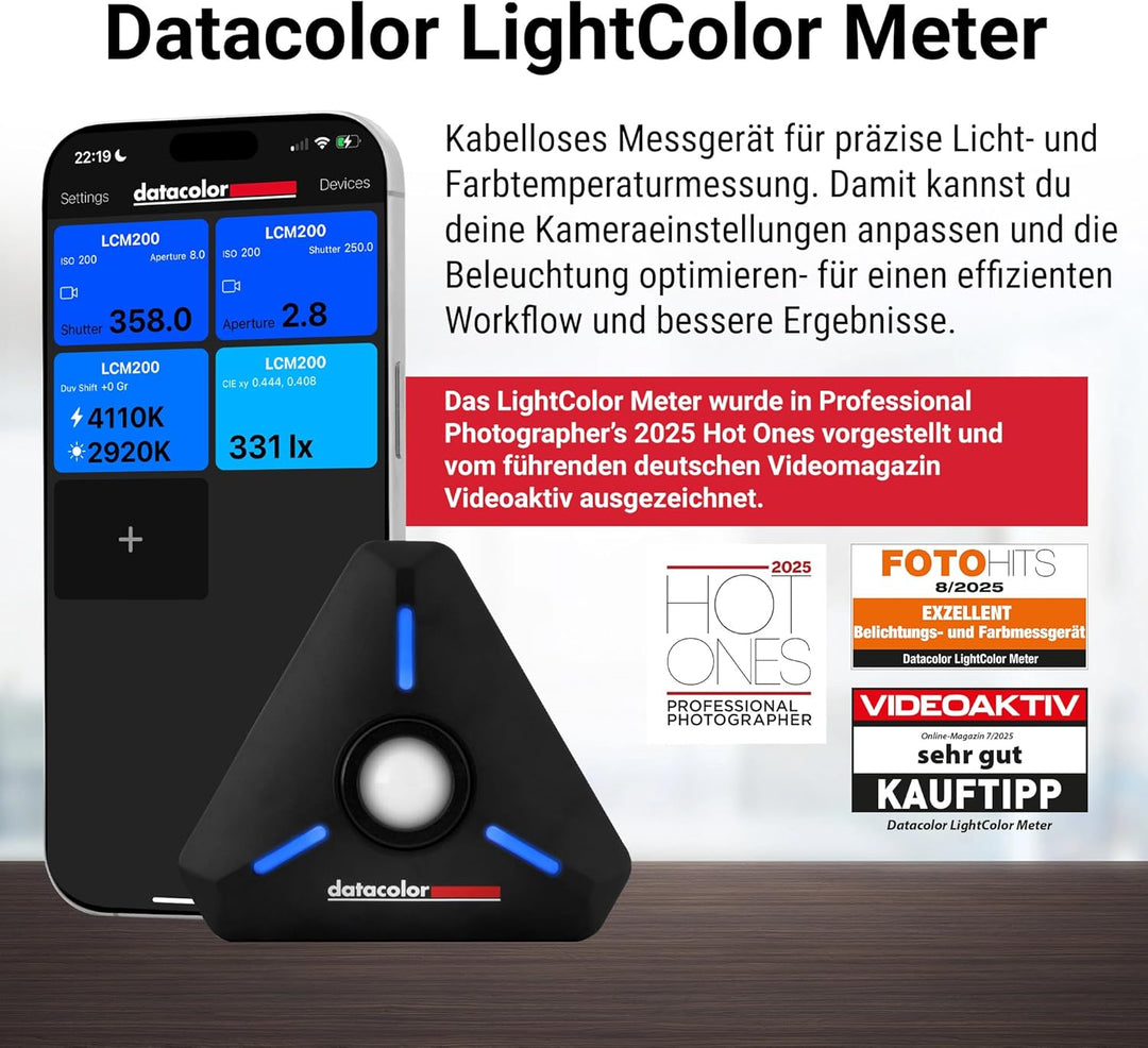 Datacolor LightColor Meter – Bluetooth-fähiges Licht- & Farbtemperaturmessgerät für Fotografie, Vide